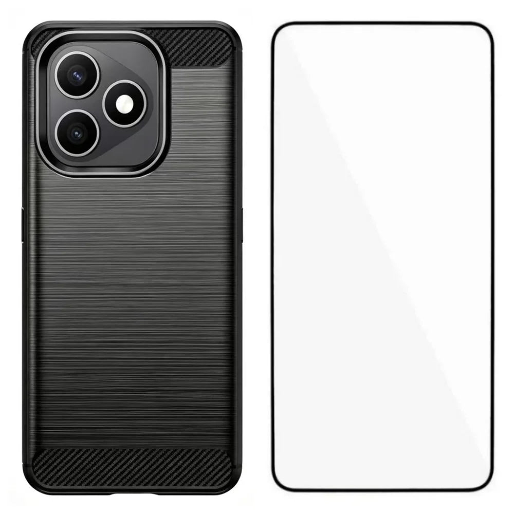 WANLONFENG for Honor X8d 4G Case with Screen Film  LS Series Big Lens Hole Brushed Texture TPU Phone Cover - Black - 1