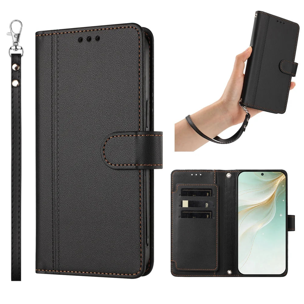 For Samsung Galaxy A37 5G / A36 5G / A56 5G Case 9 Card Slots PU Leather Flip Wallet Phone Cover with Hand Strap - Black - 4