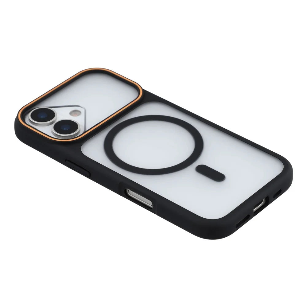 For iPhone 16 Magnetic Case Large Viewing Window TPU + PC Shockproof Phone Cover - Black - 4