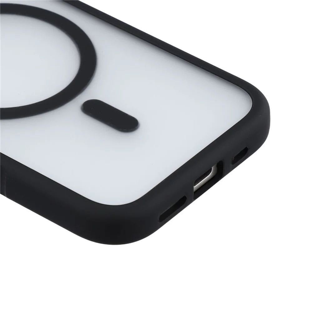 For iPhone 16 Magnetic Case Large Viewing Window TPU + PC Shockproof Phone Cover - Black - 6