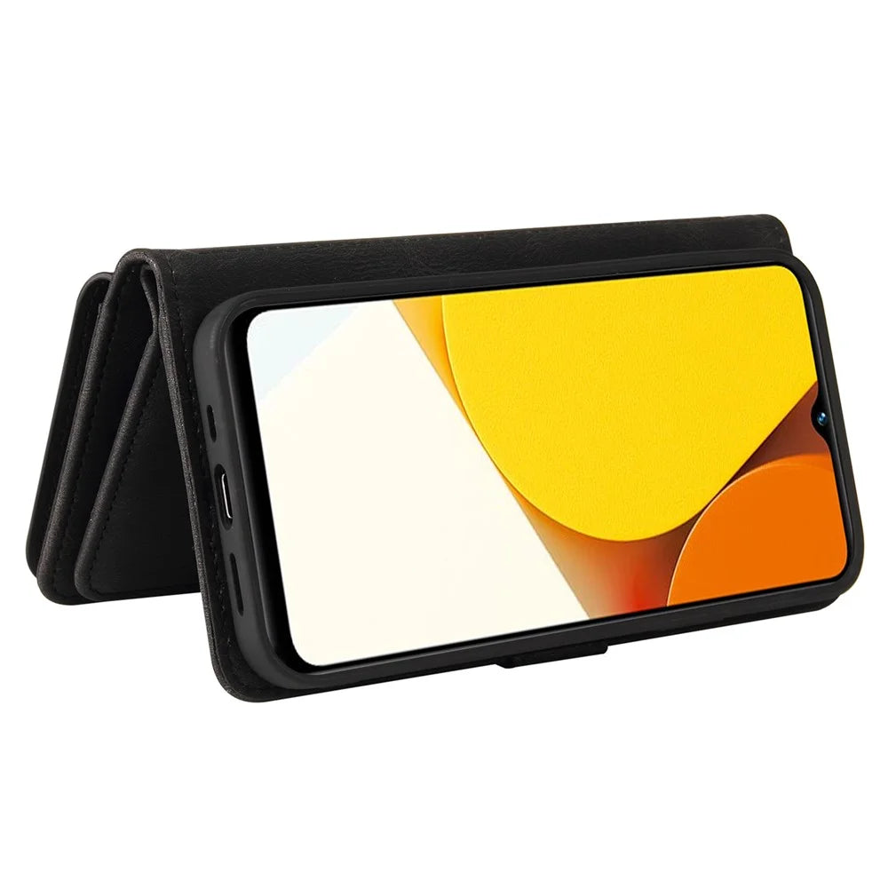For vivo Y35 / Y22 4G / Y22s 4G Zipper Wallet Case with 15 Card Slots and Strap Leather Phone Cover - Black - 2