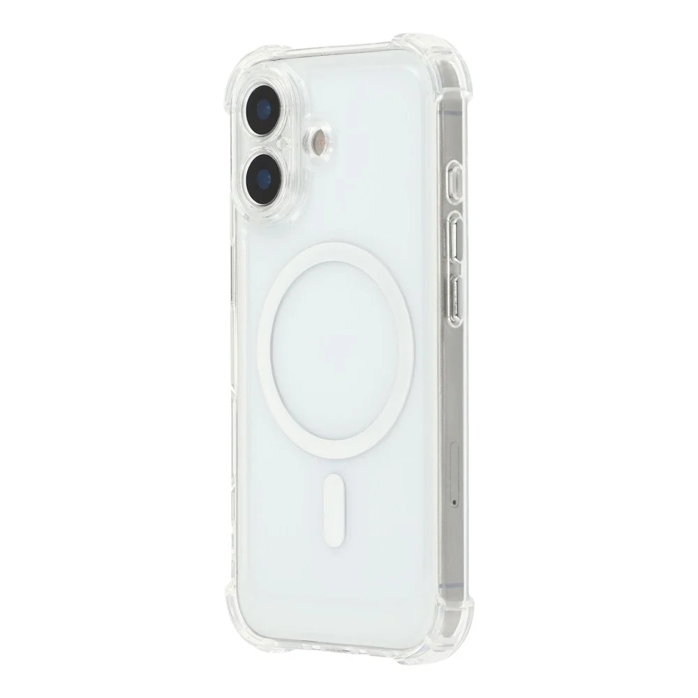 For iPhone 16 Magnetic Case Electroplated Buttons PC TPU Shockproof Clear Cover - Transparent - 2