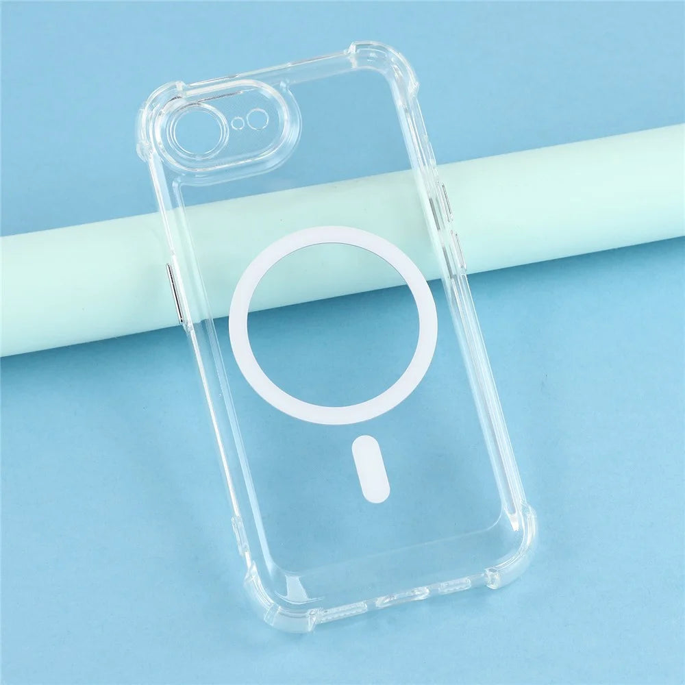 Magnetic Case For iPhone 17e  /  16e Electroplated Buttons PC TPU Shockproof Clear Cover - Transparent - 4