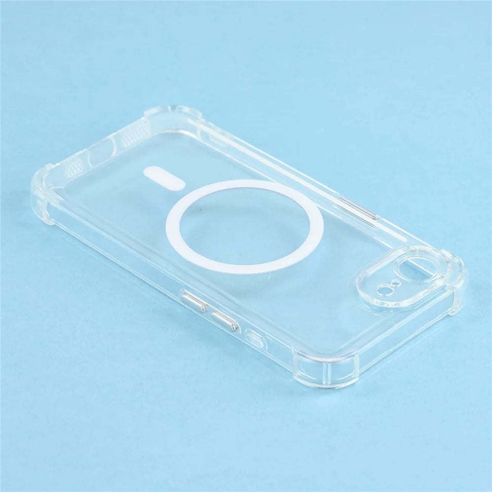Magnetic Case For iPhone 17e  /  16e Electroplated Buttons PC TPU Shockproof Clear Cover - Transparent - 6