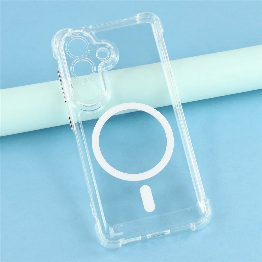 For Samsung Galaxy S26+ Magnetic Case Electroplated Buttons PC TPU Shockproof Clear Cover - Transparent - 4