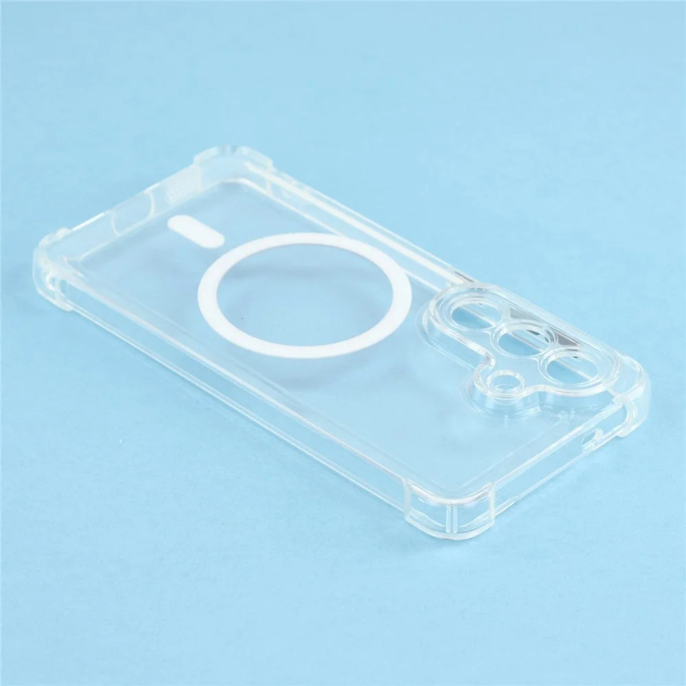 For Samsung Galaxy S26+ Magnetic Case Electroplated Buttons PC TPU Shockproof Clear Cover - Transparent - 6