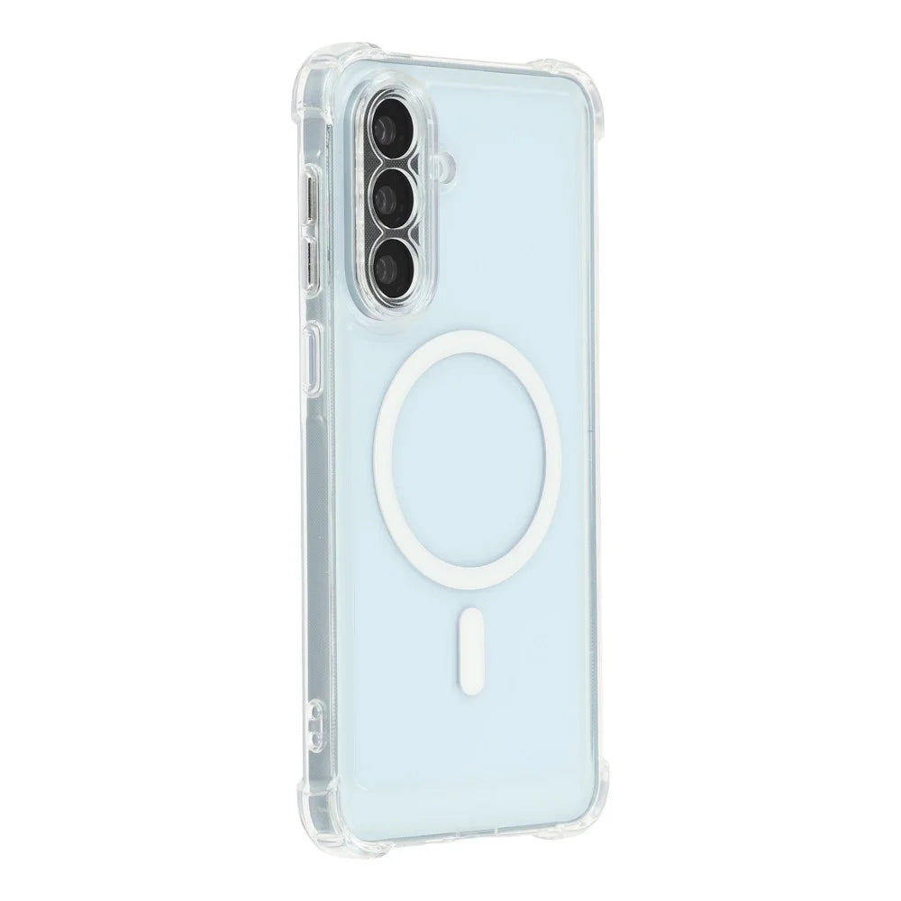 For Samsung Galaxy A57 5G Magnetic Case Electroplated Buttons PC TPU Shockproof Clear Cover - Transparent - 1