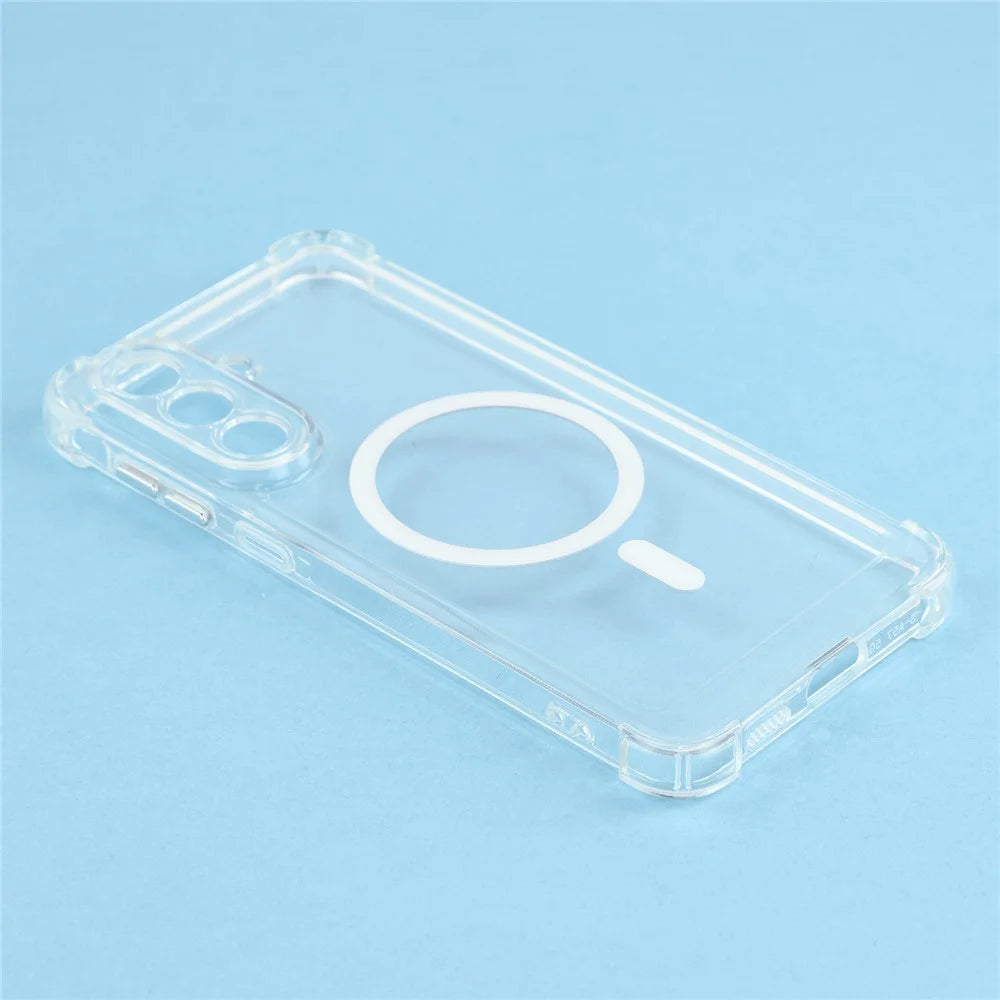 For Samsung Galaxy A26 5G Magnetic Case Electroplated Buttons PC TPU Shockproof Clear Cover - Transparent - 5