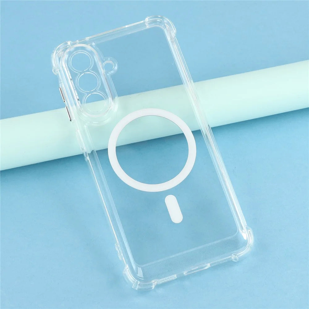 Magnetic Case For Samsung Galaxy A16 5G  /  4G Electroplated Buttons PC TPU Shockproof Clear Cover - Transparent - 4