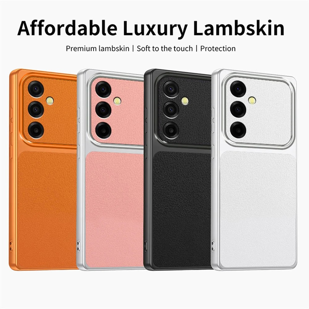 For Samsung Galaxy A57 5G Case Sheepskin Texture Leather Coated TPU Phone Cover with Precise Camera Cutouts - Orange - 7