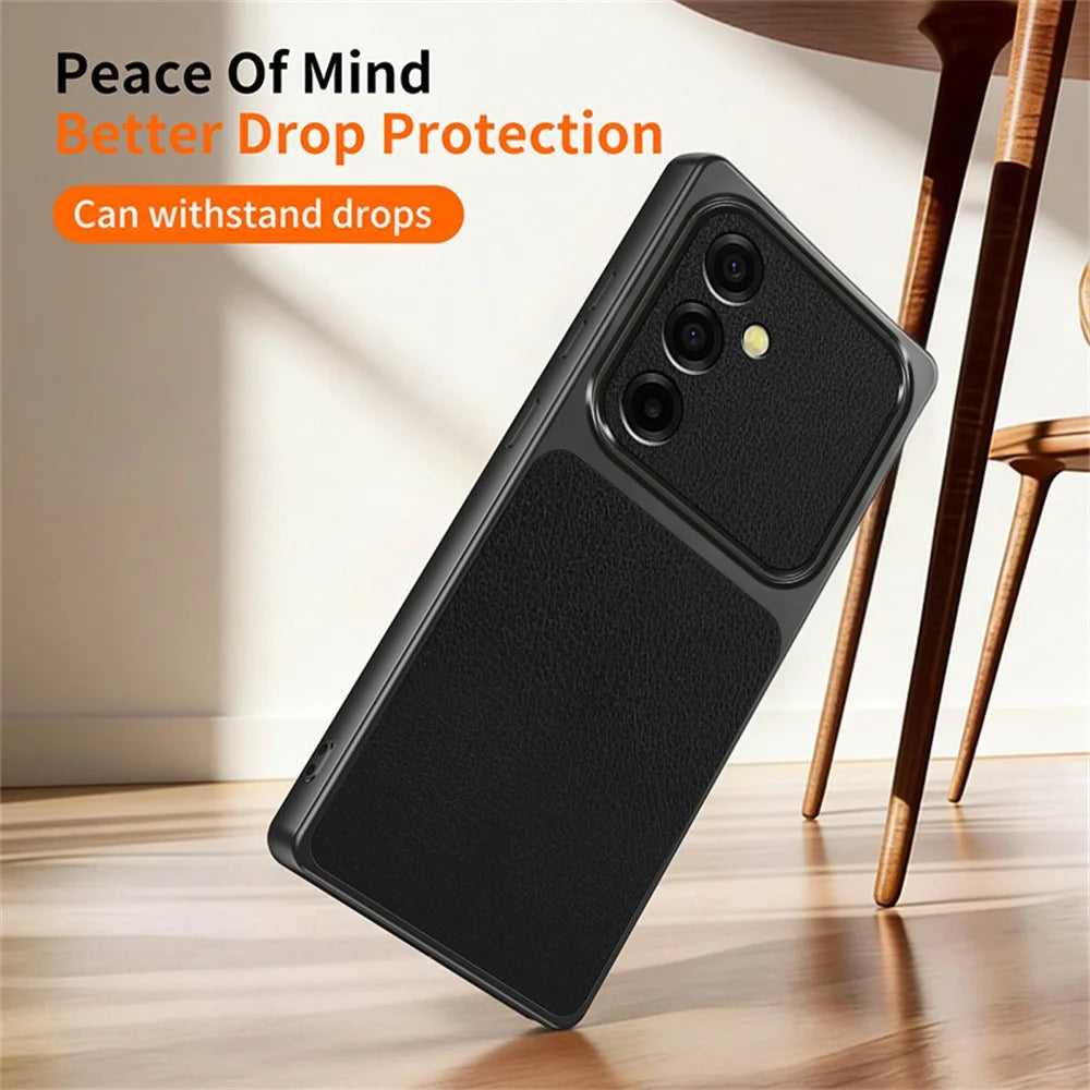 For Samsung Galaxy A27 5G Case Sheepskin Texture Leather Coated TPU Phone Cover with Precise Camera Cutouts - Pink - 5