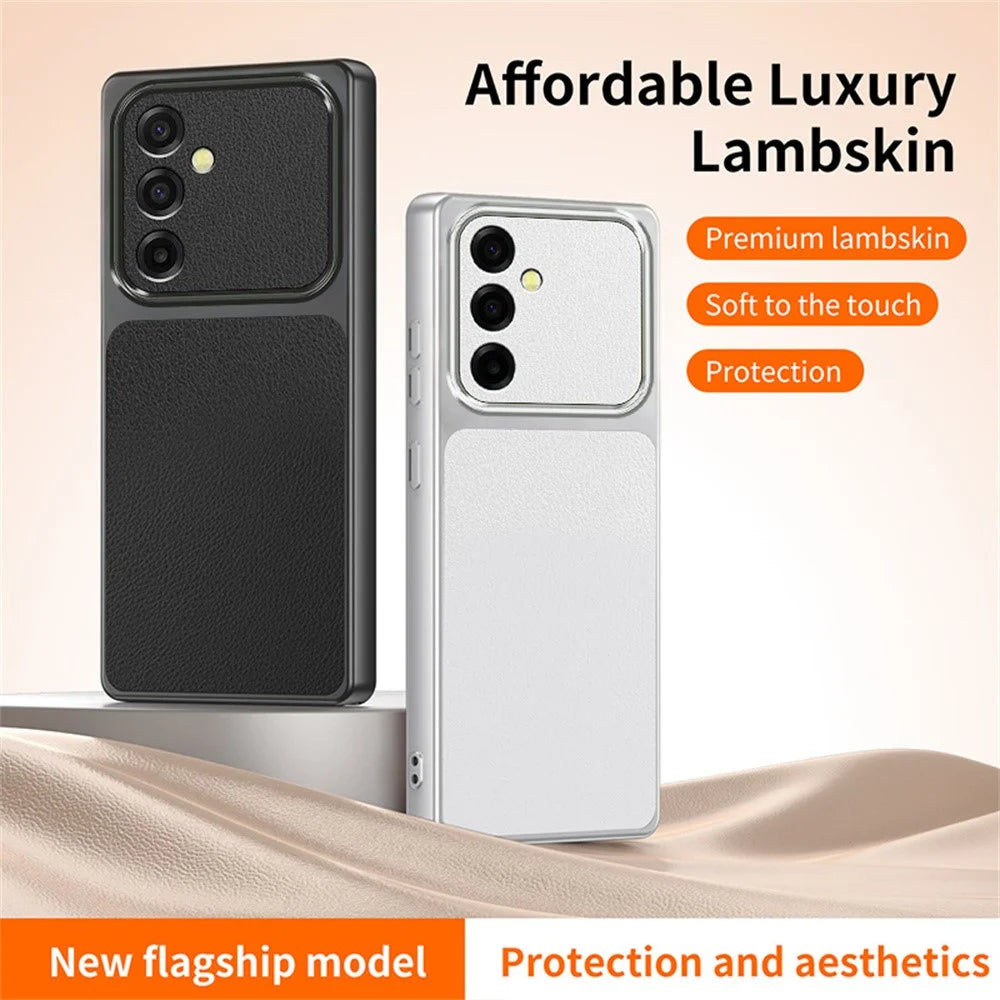 For Samsung Galaxy A27 5G Case Sheepskin Texture Leather Coated TPU Phone Cover with Precise Camera Cutouts - Pink - 6