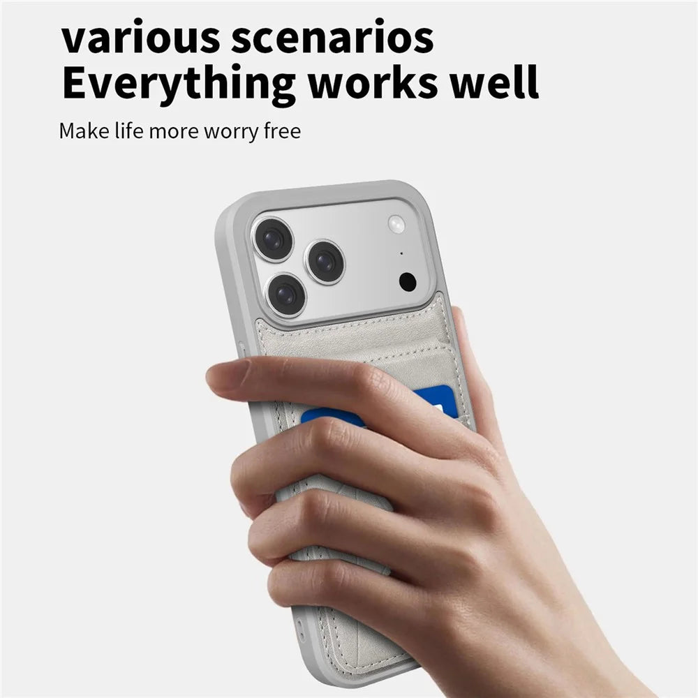 For iPhone 17 Pro Case Multi-Card Slots Kickstand Leather + PC + TPU Shockproof Phone Cover - Grey - 5