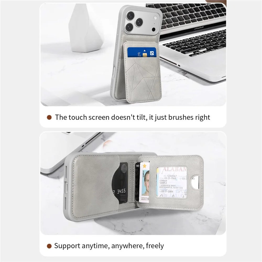 For iPhone 17 Pro Case Multi-Card Slots Kickstand Leather + PC + TPU Shockproof Phone Cover - Grey - 6