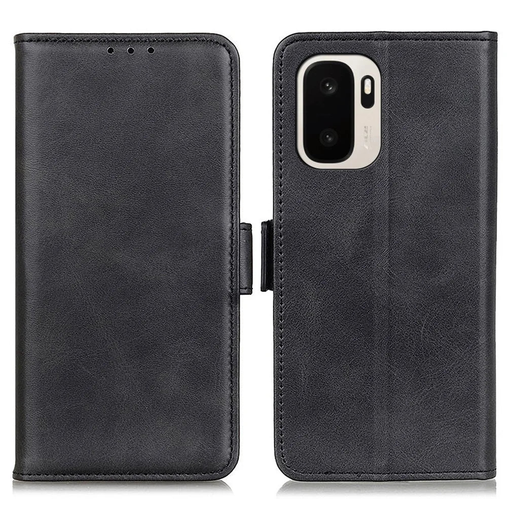 For OnePlus Ace 6 Ultra 5G Case Stand Cowhide Texture PU Leather Phone Cover - Black - 1