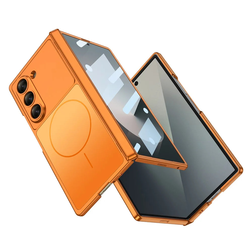 GKK For Samsung Galaxy Z Fold6 5G Magnetic Case Matte PC Phone Cover with Clear Screen Protector - Black - 5