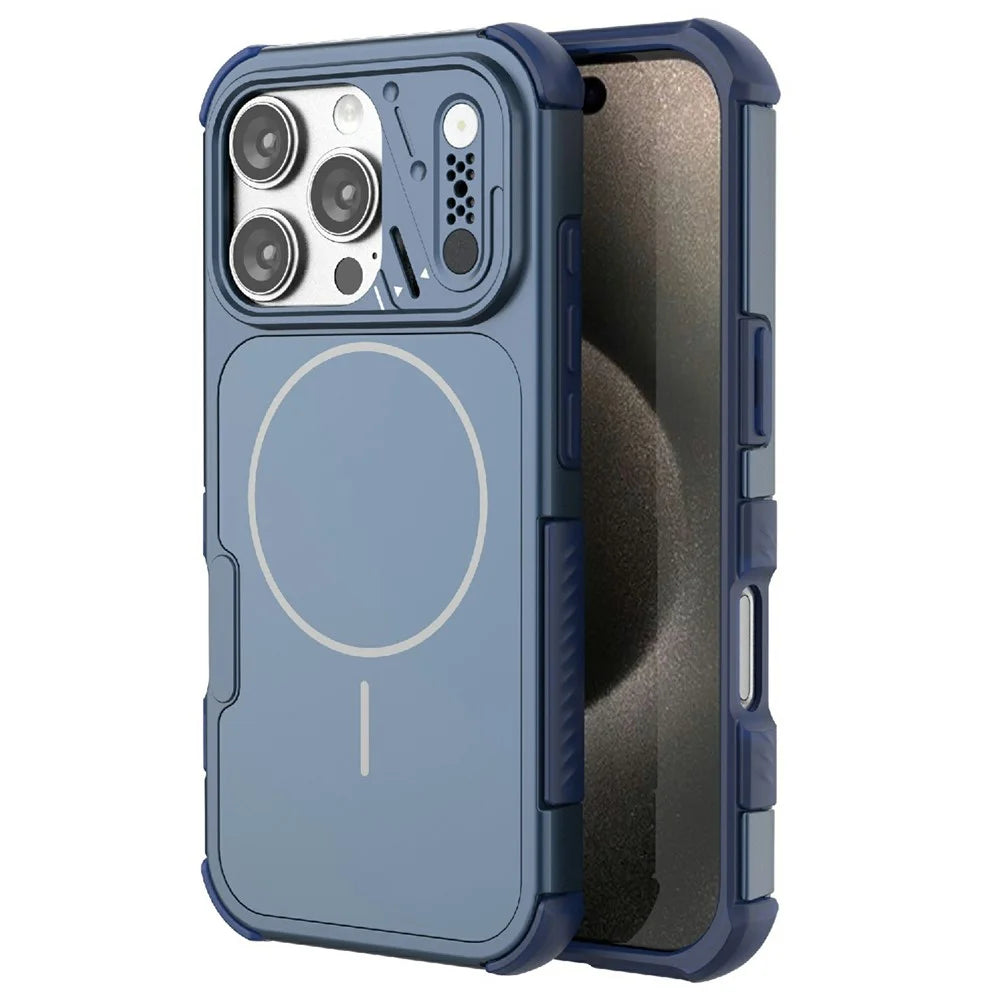 For iPhone 16 Pro Case Shockproof Airbag PC+TPU Phone Cover Compatible with MagSafe - Blue - 1
