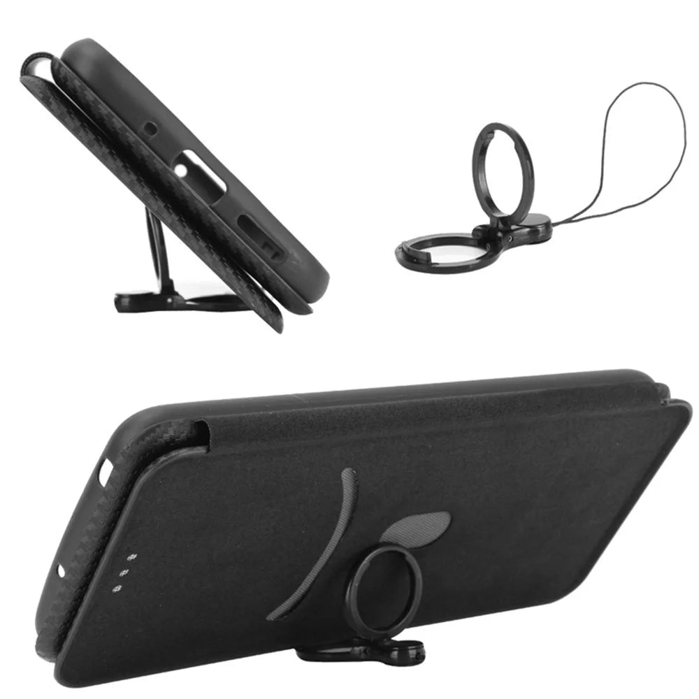 For Blackview A55 Pro Carbon Fiber Texture Case Magnetic Absorption Flip Cover PU Leather Card Slot Stand Phone Shell - Black - 4