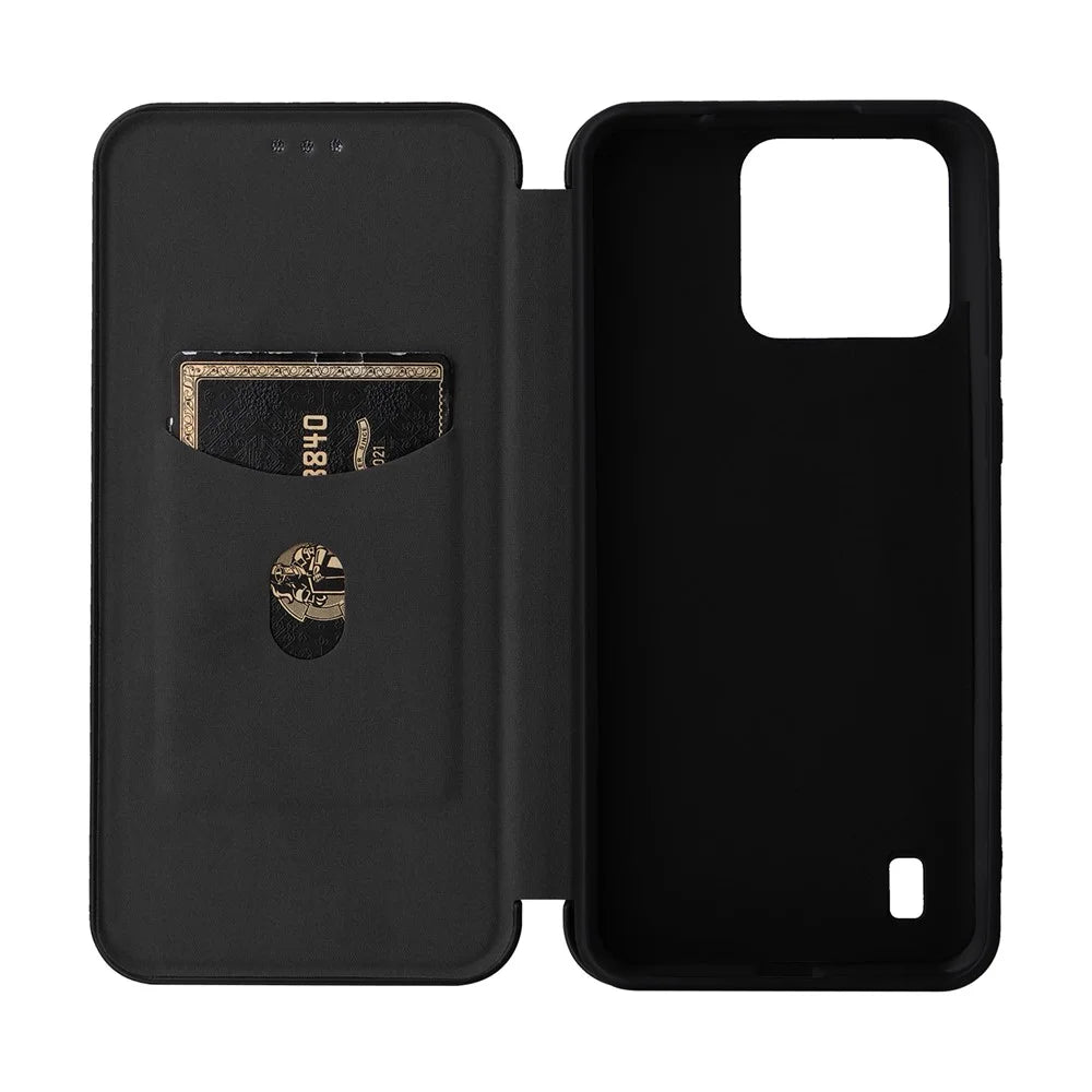 For Blackview A55 Pro Carbon Fiber Texture Case Magnetic Absorption Flip Cover PU Leather Card Slot Stand Phone Shell - Black - 6