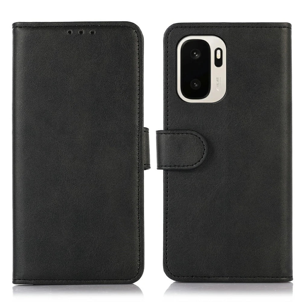 For OnePlus Ace 6 Ultra 5G Case Cowhide Texture Leather Wallet Phone Cover with Stand - Black - 1