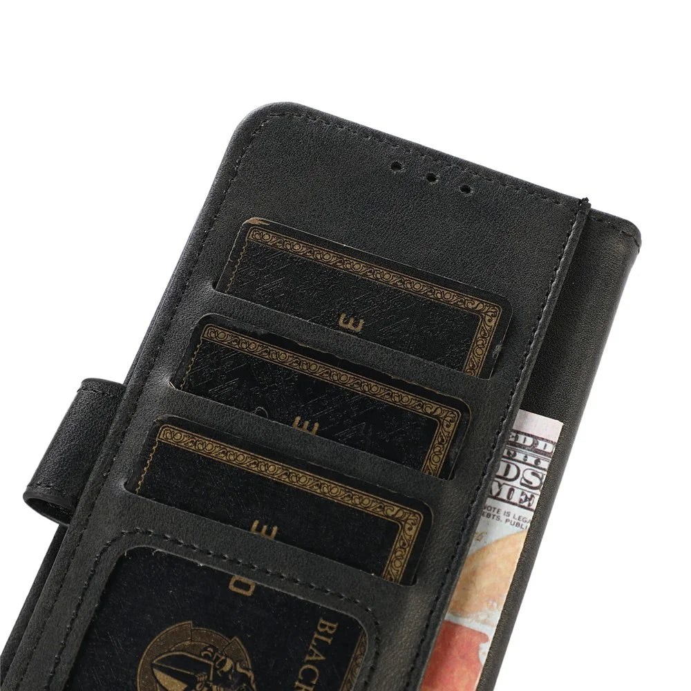 For OnePlus Ace 6 Ultra 5G Case Cowhide Texture Leather Wallet Phone Cover with Stand - Black - 5
