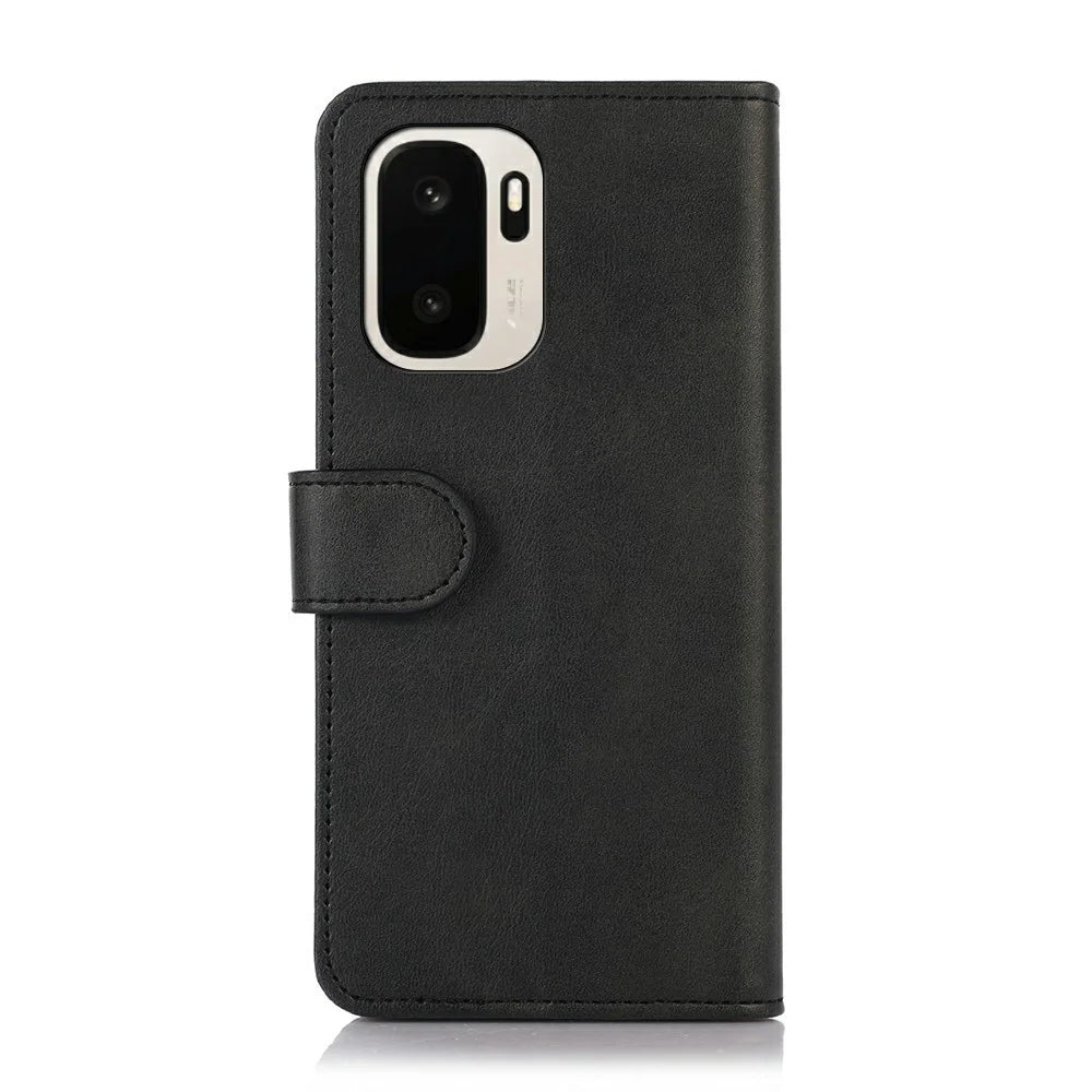 For OnePlus Ace 6 Ultra 5G Case Cowhide Texture Leather Wallet Phone Cover with Stand - Black - 7