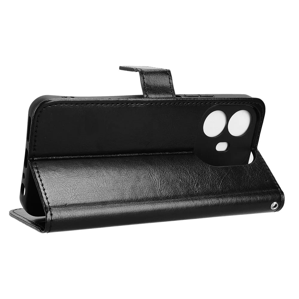 For TCL K70 4G / TCL K70 Power 4G PU Leather Case with Strap Crazy Horse Texture Phone Wallet Cover - Black - 6