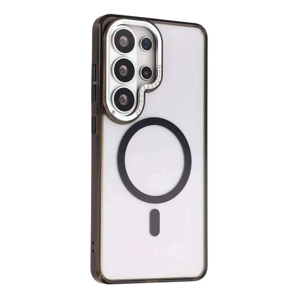 JAUCASE For Samsung Galaxy S26 Ultra Magnetic Case Rhinestone Decor Lens Frame PC + TPU Clear Phone Cover - Black - 2