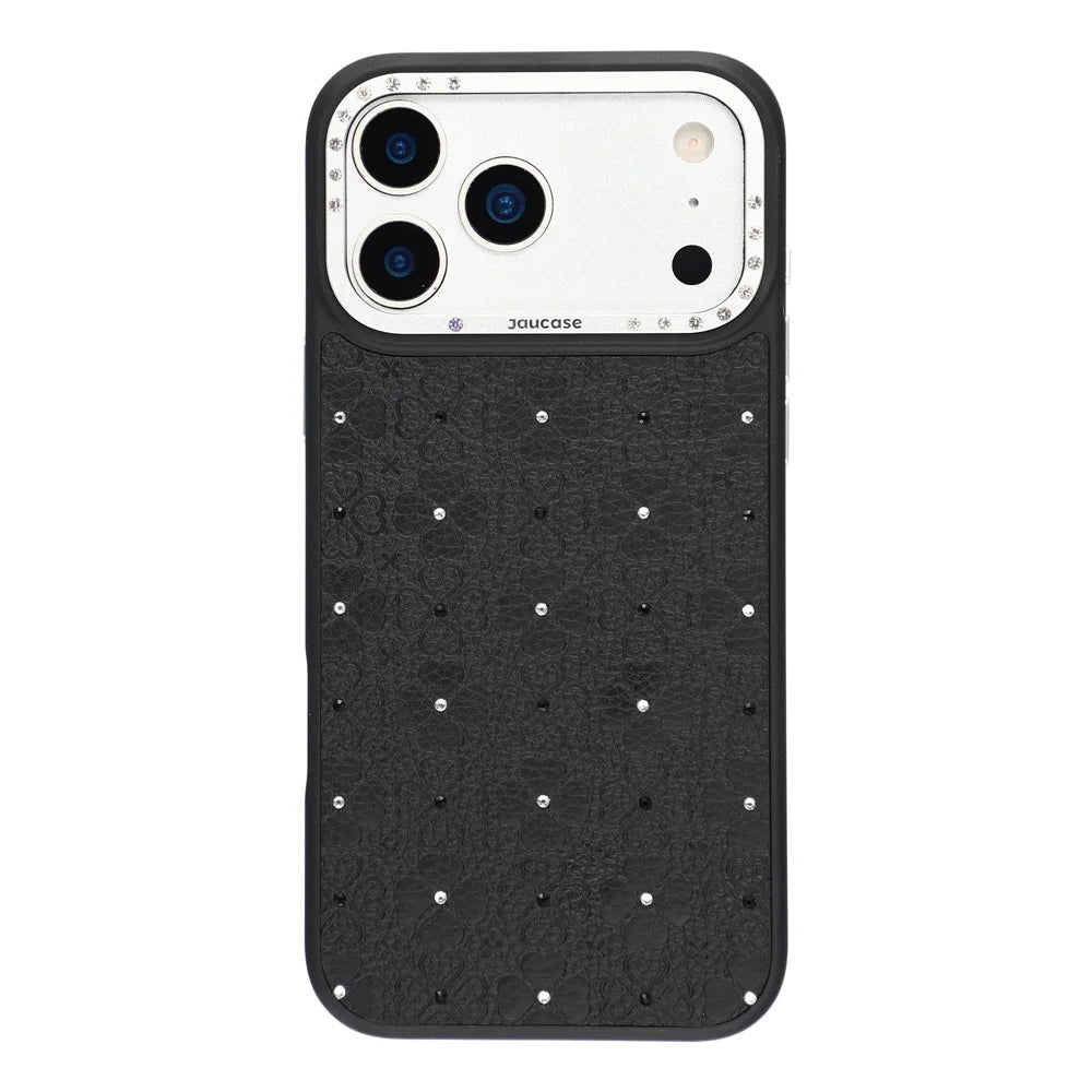 JAUCASE For iPhone 17 Pro Magnetic Case Rhinestone Bling Four Leaf Clover Pattern Phone Cover - Black - 2