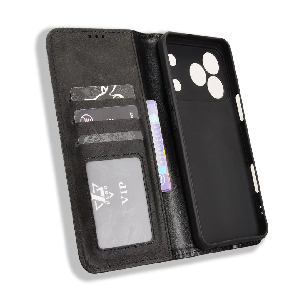 For Blackview Wave 7C Leather Case Wallet Stand Retro Texture Phone Cover - Black - 5