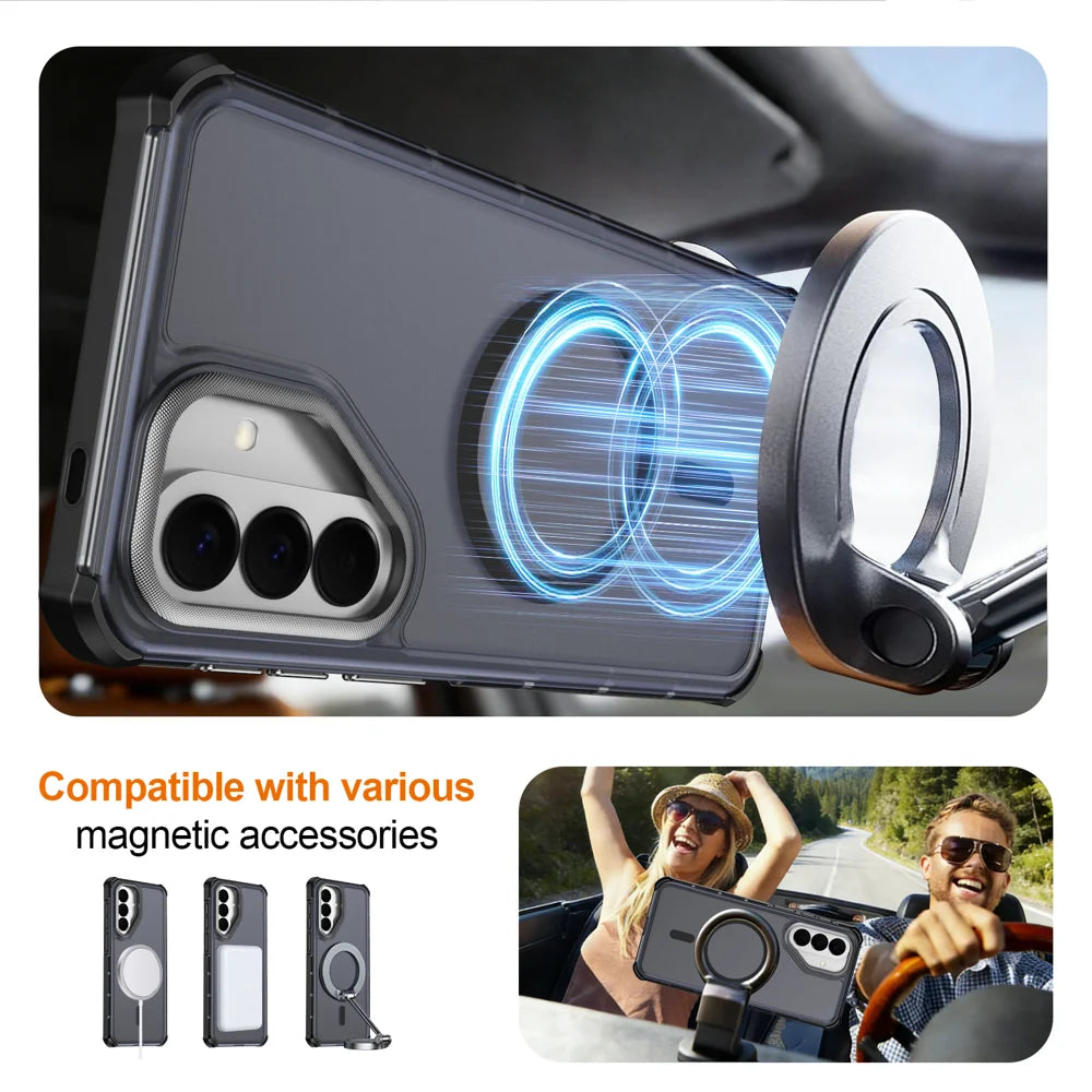 For Samsung Galaxy A57 5G Magnetic Case Electroplated Frame Skin-touch TPU+PC Phone Cover - Black - 4