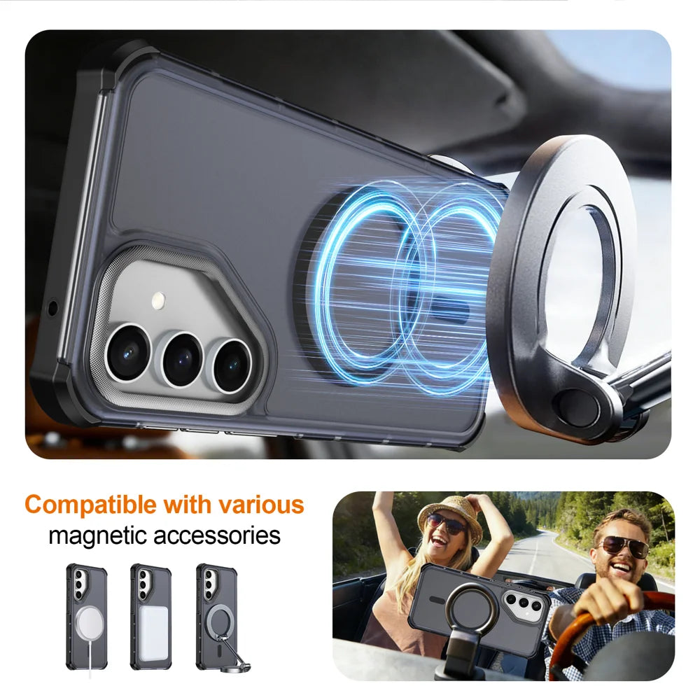 For Samsung Galaxy S23 FE Magnetic Case Electroplated Frame Skin-touch TPU+PC Phone Cover - Black - 4