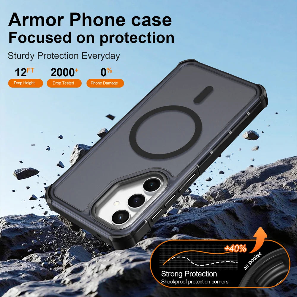 For Samsung Galaxy S23 FE Magnetic Case Electroplated Frame Skin-touch TPU+PC Phone Cover - Black - 5