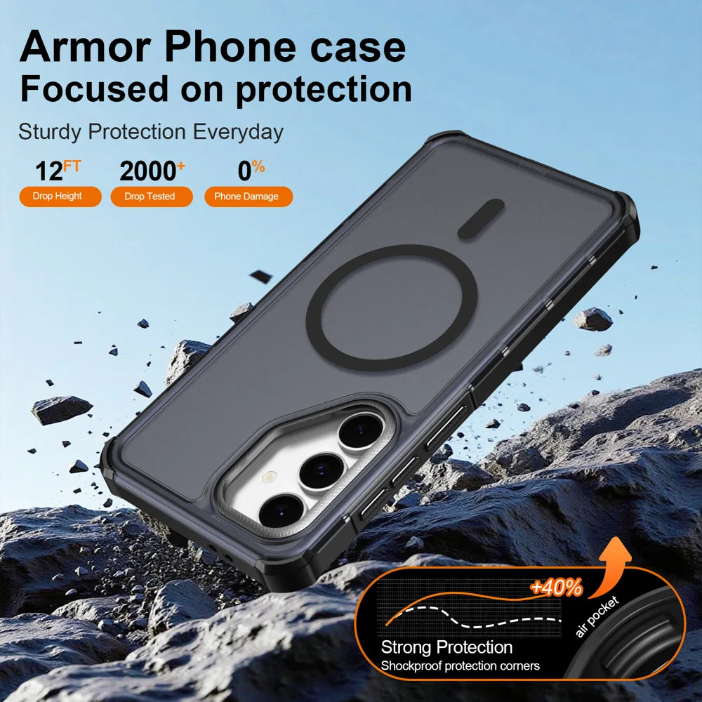 For Samsung Galaxy S24 FE Magnetic Case Electroplated Frame Skin-touch TPU+PC Phone Cover - Black - 5