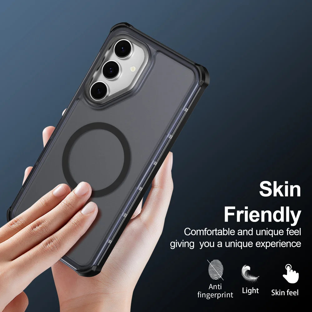 For Samsung Galaxy S24 FE Magnetic Case Electroplated Frame Skin-touch TPU+PC Phone Cover - Black - 6