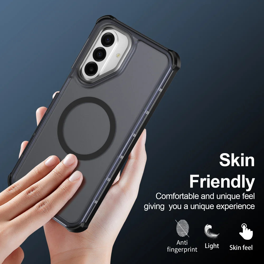 For Samsung Galaxy A17 4G / Galaxy F17 5G / Galaxy M17 5G / Galaxy A26 5G / Galaxy A17 5G Magnetic Case Electroplated Frame Skin-touch TPU+PC Phone Cover - Black - 6