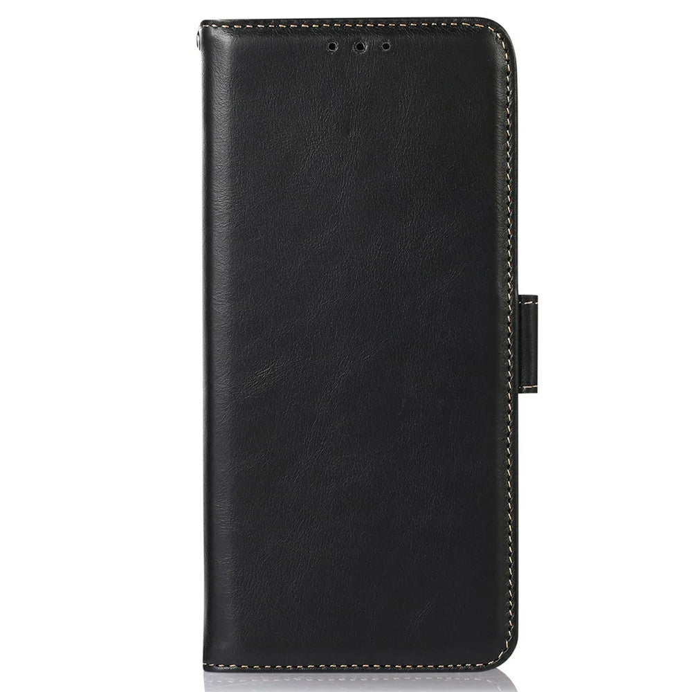 For OnePlus Ace 6 Ultra 5G Case RFID Blocking Genuine Cow Leather Wallet Phone Cover - Black - 7
