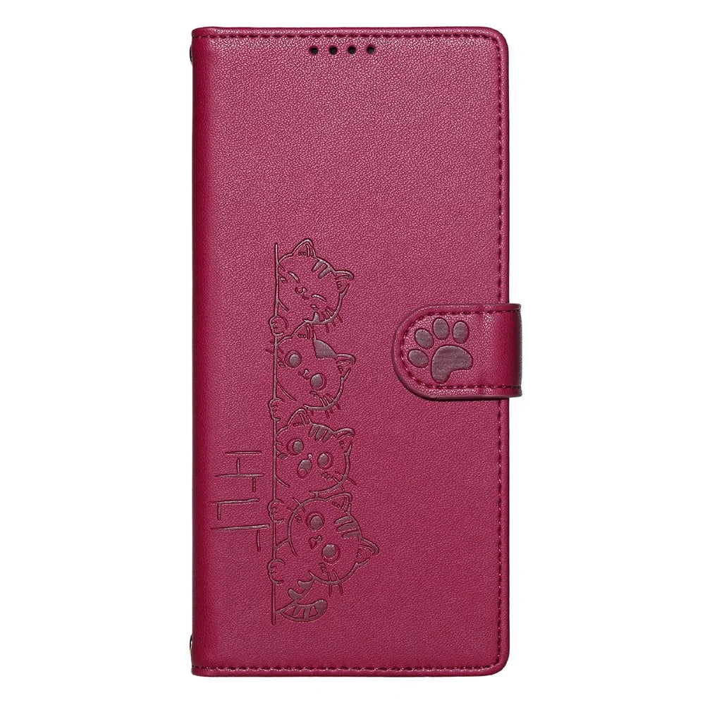 For Samsung Galaxy A06 4G Case Adorable Cat Pattern PU Leather Wallet Phone Cover with Wrist Strap - Rose - 6