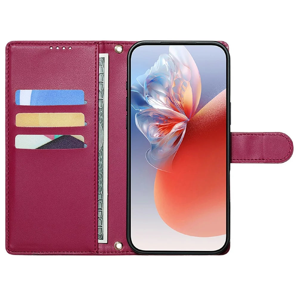 For Samsung Galaxy A08 5G / A08 4G / A07 4G Case Adorable Cat Pattern PU Leather Wallet Phone Cover with Wrist Strap - Rose - 2