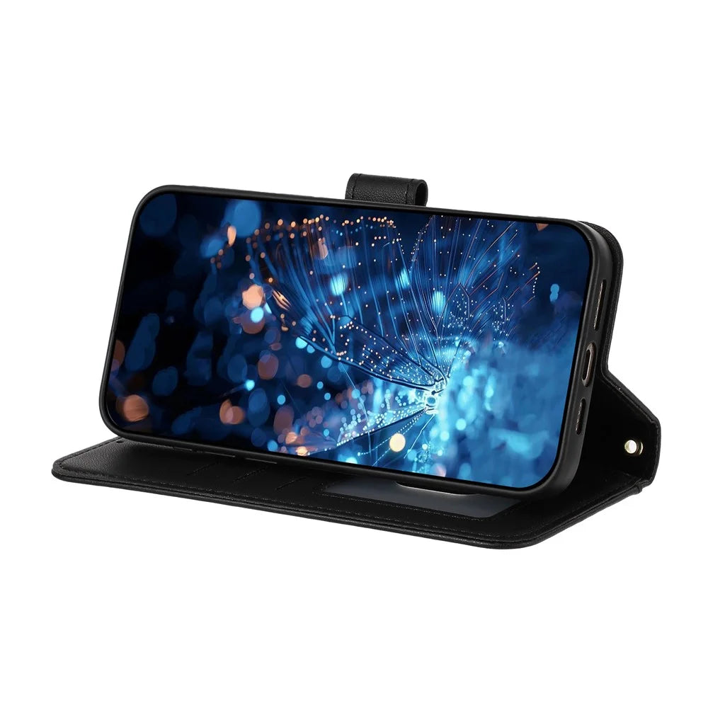 For Samsung Galaxy S26 Case Glitter Butterfly Zipper Pocket Stand Leather Phone Cover with Hand Strap / Shoulder Strap - Black - 2