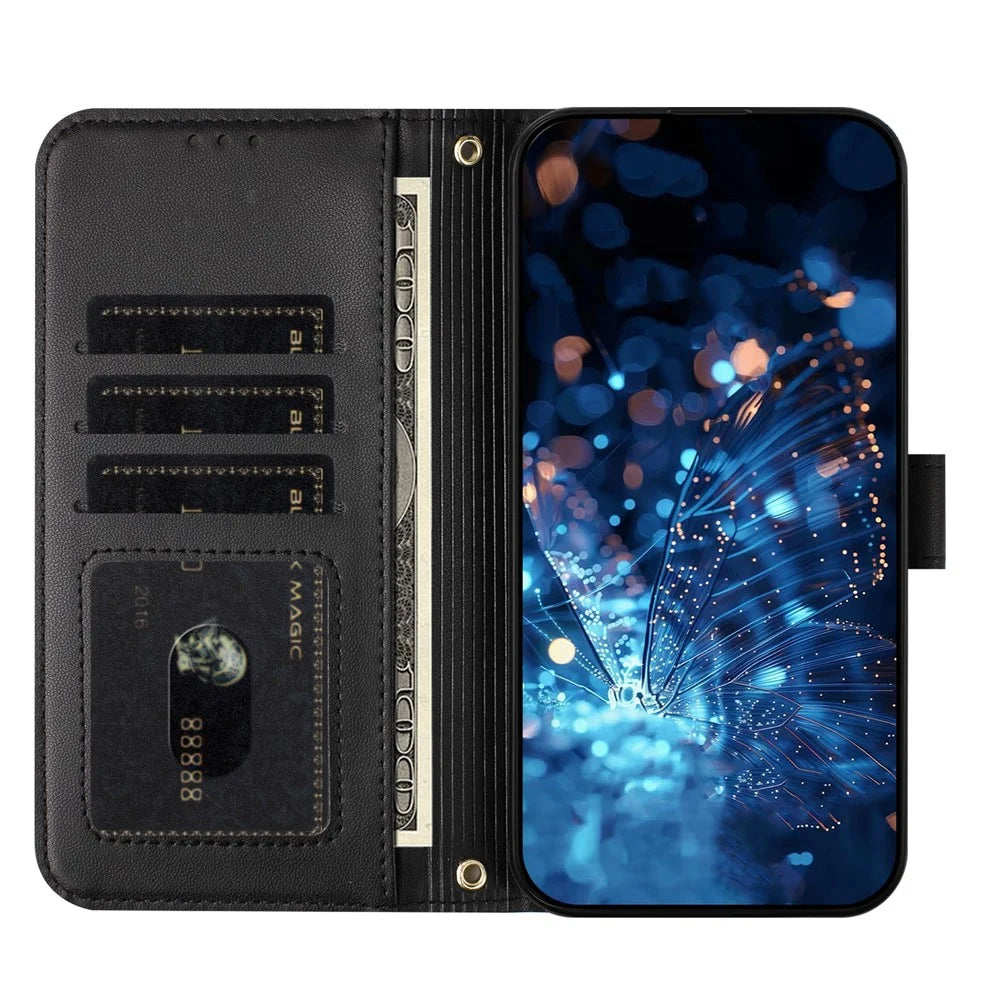 For Samsung Galaxy S26 Case Glitter Butterfly Zipper Pocket Stand Leather Phone Cover with Hand Strap / Shoulder Strap - Black - 3