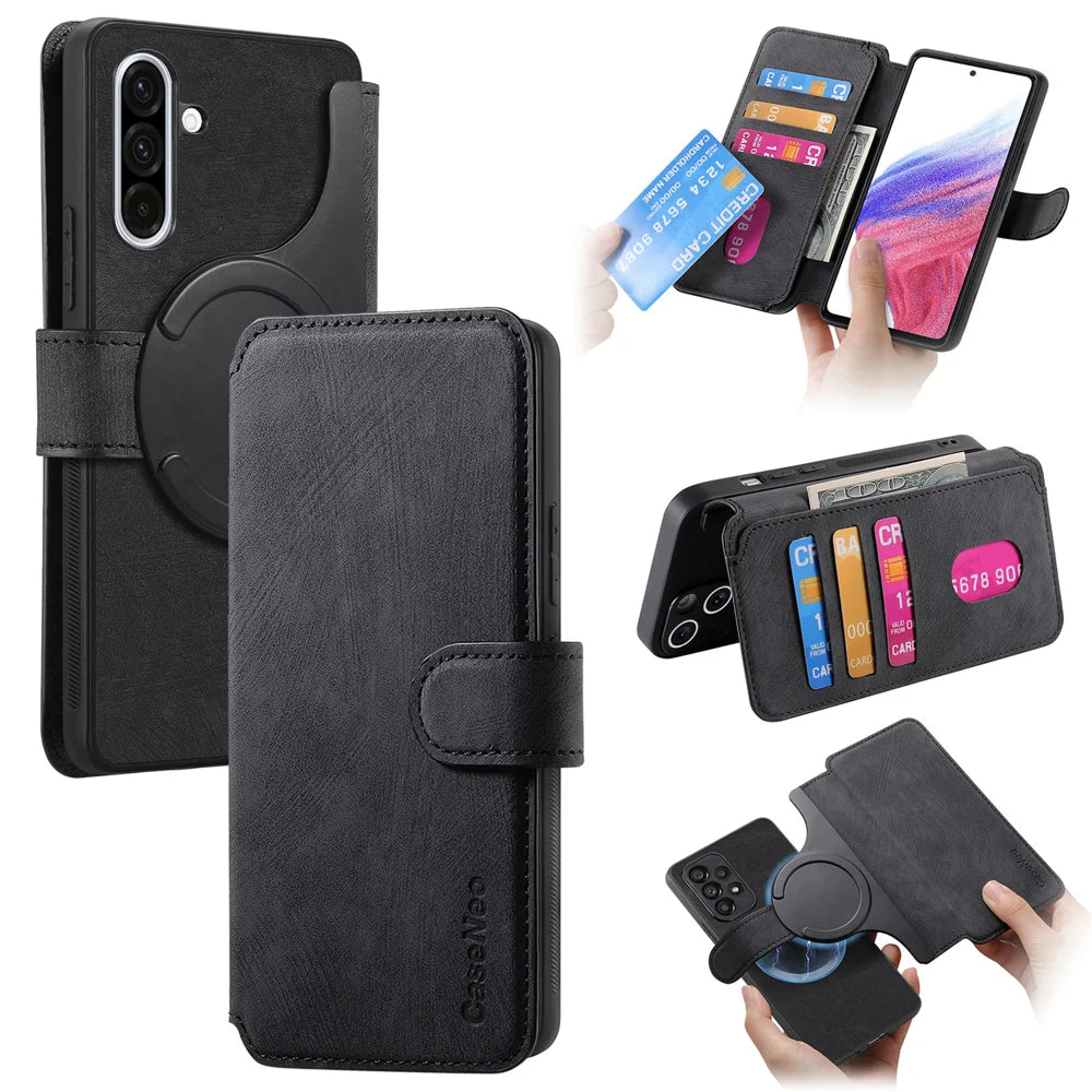 CASENEO for Samsung Galaxy A18 5G / A18 4G / A17 5G / A17 4G Magnetic Case  Detachable Leather Phone Wallet Cover - Black - 1