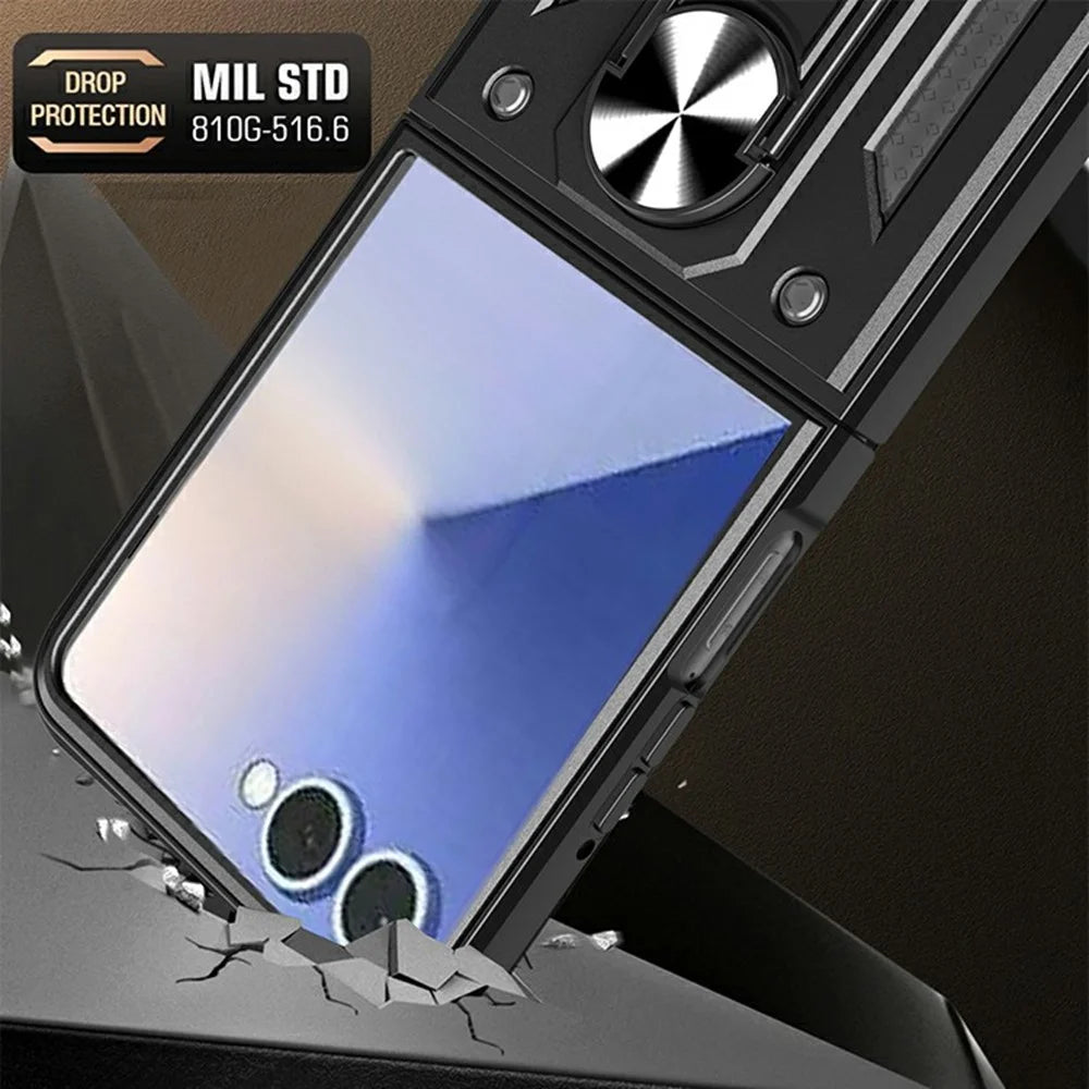 AMORUS For Samsung Galaxy Z Flip8 Case Kickstand PC + TPU Phone Cover - Black - 2