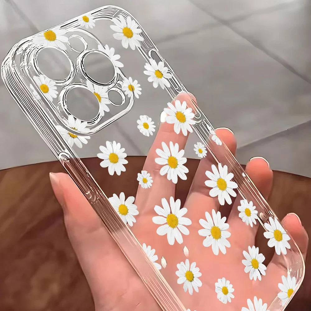 For iPhone 15 Pro Case Daisy Pattern Clear TPU Phone Back Cover - Transparent - 3