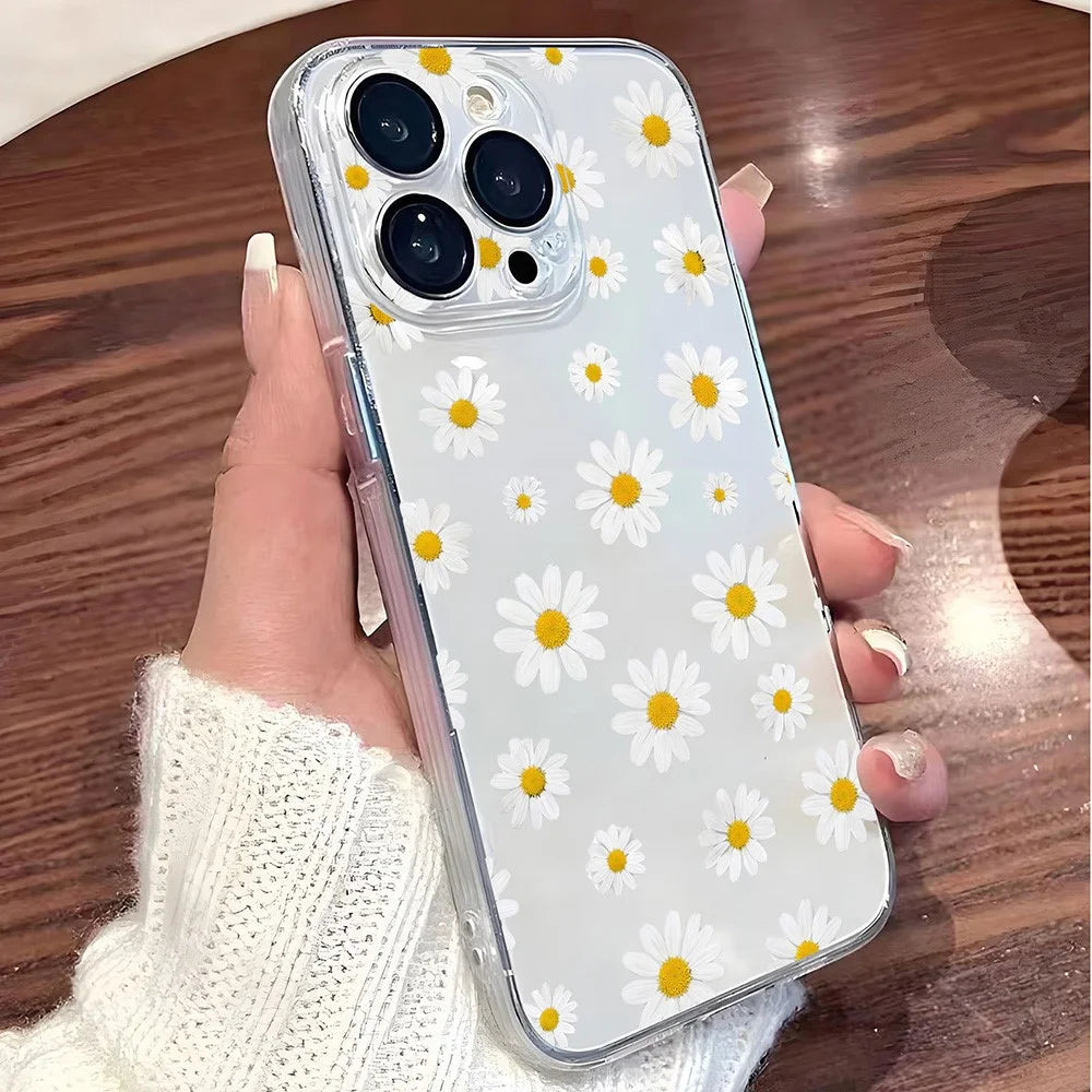 For iPhone 15 Pro Case Daisy Pattern Clear TPU Phone Back Cover - Transparent - 6