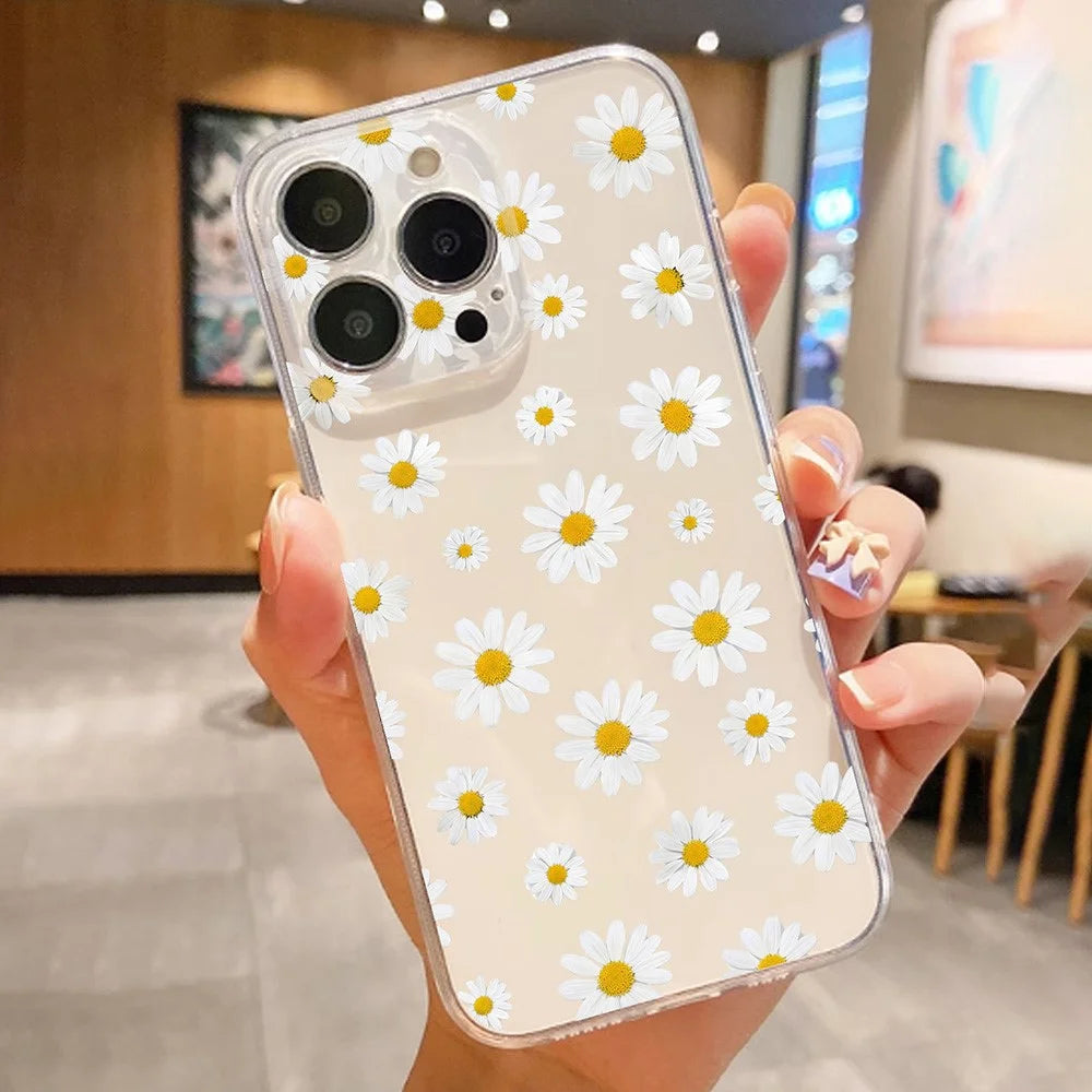 For iPhone 14 Case Daisy Pattern Clear TPU Phone Back Cover - Transparent - 2