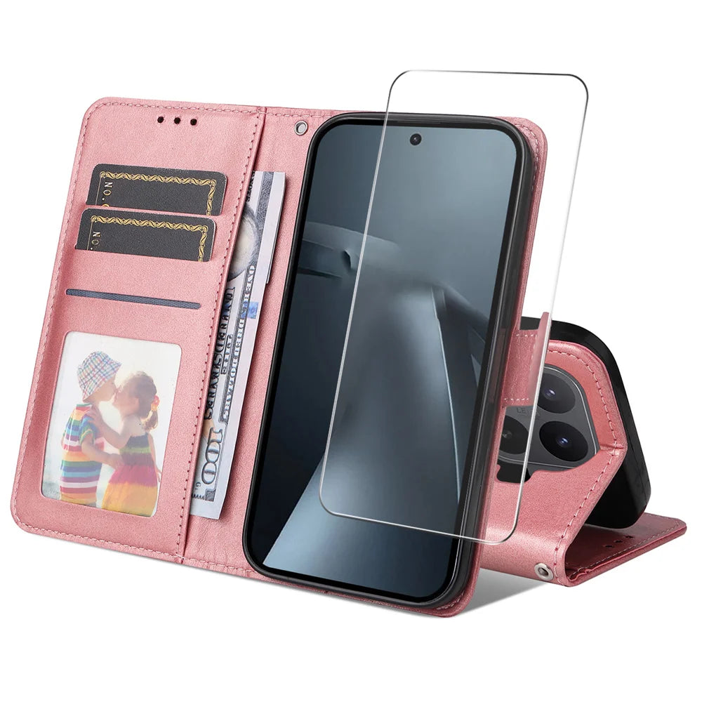 HAT PRINCE for Xiaomi 17T Pro Wallet Case ENKAY  Leather Phone Stand Cover with 0.18mm Screen Protector, Ultrasonic Fingerprint Unlock - Pink - 1