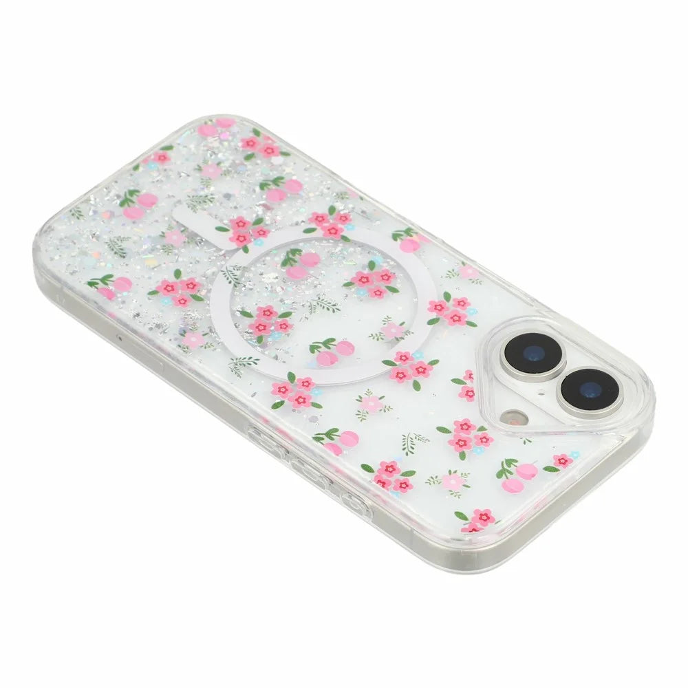 For iPhone 17 Magnetic Case Glitter Epoxy Clear TPU Shockproof Phone Cover Compatible with MagSafe - Tulip - 5