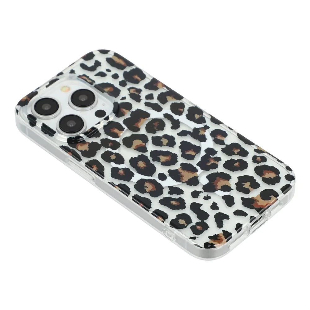 For iPhone 15 Pro Magnetic Case Hollow Leopard Print Design TPU PC Phone Back Cover - Style 3 - 4