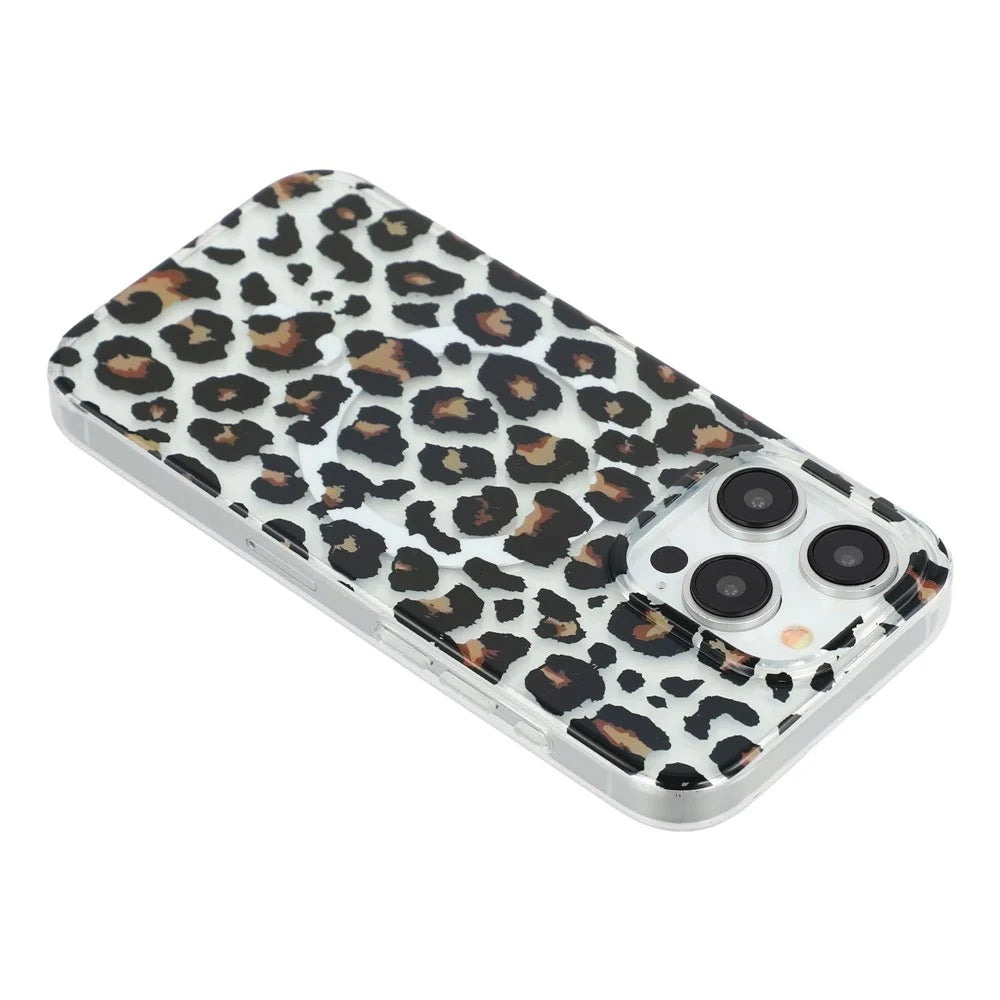 For iPhone 15 Pro Magnetic Case Hollow Leopard Print Design TPU PC Phone Back Cover - Style 3 - 5